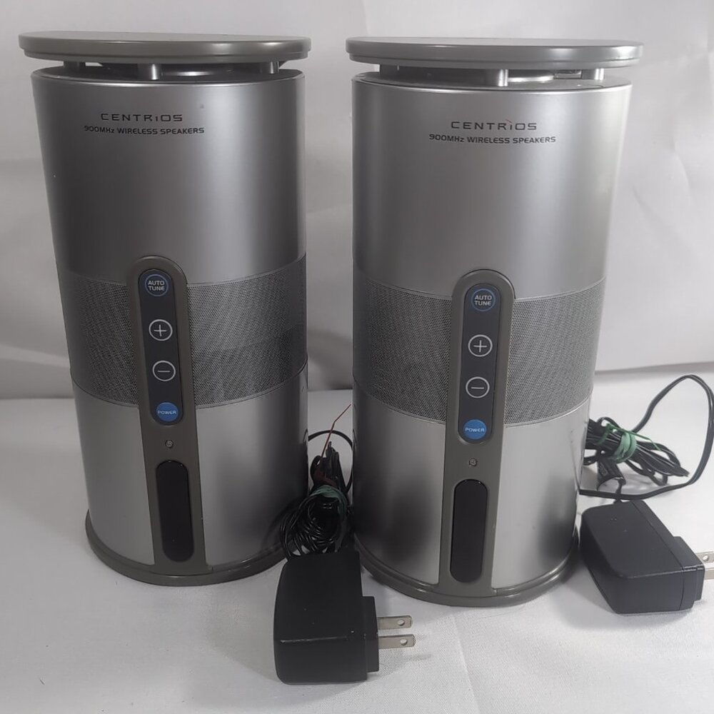 2 Set Centrios 900MHz Wireless Speakers 4015004 Silver Tower UNTESTED